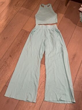 Free People Mint Green Wide-Leg Crop Top & Pants Set